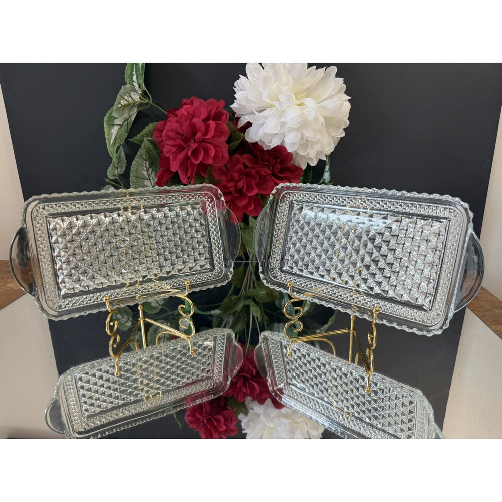 Vintage Anchor Hocking Wexford Clear Glass Serving‎ Trays Diamond Pattern